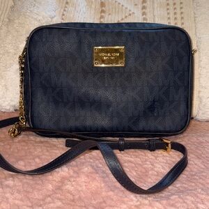 Michael Kors Navy blue and Gold Signature Crossbody Bag
